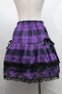 画像2: NieR Clothing / 裾レースチェックスカート  黒ｘ紫 S-25-08-21-1053-PU-SK-HR-ZS