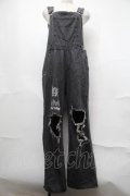 KRY CLOTHING / 「MAIU」ブラックデニムダメージサロペットオーバーオール  グレー S-25-08-21-1058-EL-PA-HR-ZS
