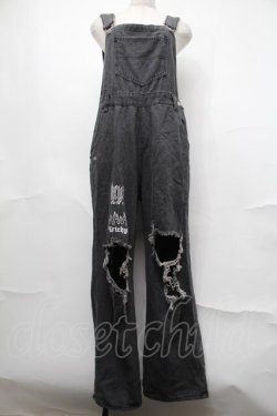 画像1: KRY CLOTHING / 「MAIU」ブラックデニムダメージサロペットオーバーオール  グレー S-25-08-21-1058-EL-PA-HR-ZS