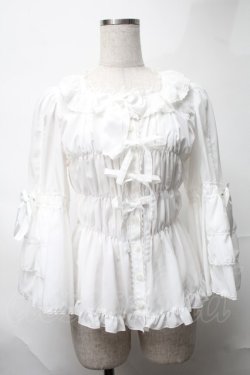 画像1: metamorphose / スクエアあきフリルブラウス（五分袖）  白 S-25-08-21-1009-ME-BL-HR-ZS
