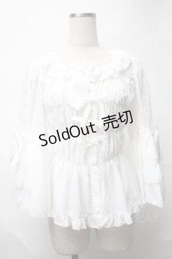 画像1: metamorphose / スクエアあきフリルブラウス（五分袖）  白 S-25-08-21-1009-ME-BL-HR-ZS