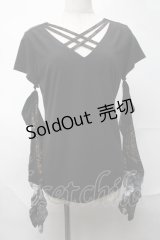 Qutie Frash / アームカバー付きTシャツ  黒ｘ金 S-25-08-21-1014-QU-TO-AS-ZS