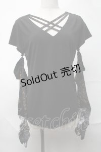 Qutie Frash / アームカバー付きTシャツ  黒ｘ金 S-25-08-21-1014-QU-TO-AS-ZS