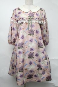Leur Getter / Flower Letter袖付ワンピース  ピンク S-25-08-21-1020-LU-OP-AS-ZS