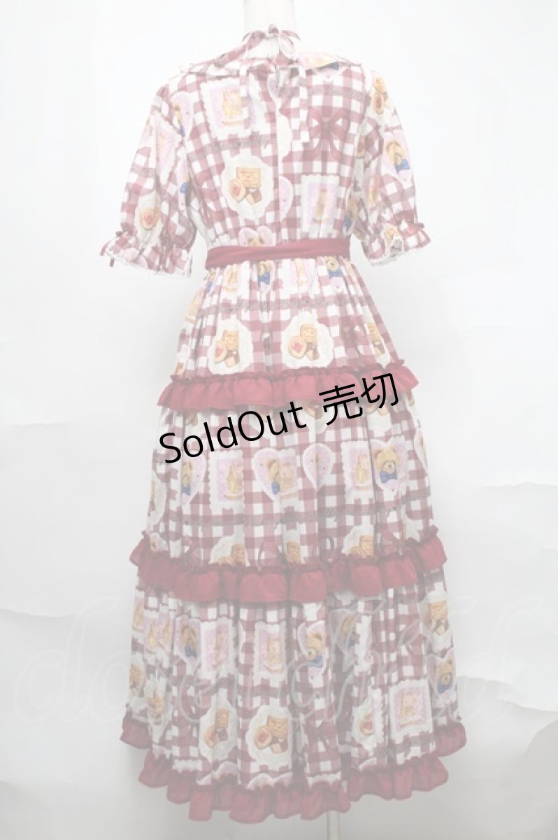 画像2: axes femme Kawaii / ベアズベーカリー柄ロングワンピース  ワイン S-25-08-21-1023-AX-OP-HR-ZH (2)