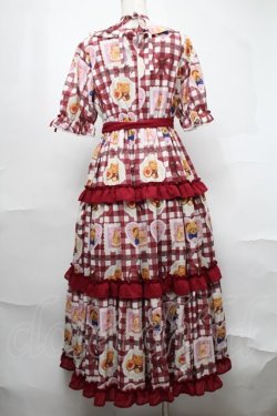 画像2: axes femme kawaii / ベアズベーカリー柄ロングワンピース  ワイン S-25-08-21-1023-AX-OP-HR-ZS