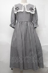 Maison de FLEUR / セーラーギンガムワンピース  黒ｘ白 S-25-08-21-1025-LO-OP-AS-ZS