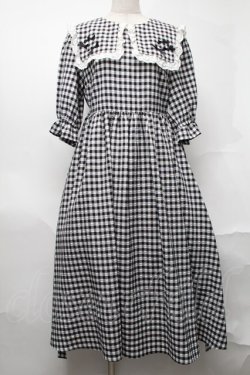 画像1: Maison de FLEUR / セーラーギンガムワンピース  黒ｘ白 S-25-08-21-1025-LO-OP-AS-ZS
