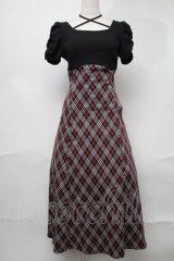 evelyn / ドッキングチェックワンピース  黒ｘワイン S-25-08-21-1026-LO-SK-HR-ZS