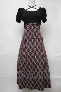 画像1: evelyn / ドッキングチェックワンピース  黒ｘワイン S-25-08-21-1026-LO-SK-HR-ZS