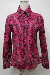 ALGONQUINS / 総柄ブラウス  黒ｘピンク S-25-08-21-031-AL-BL-AS-ZT504