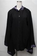 NieR Clothing / フード付き着物袖風シャツ  黒ｘ紫 S-25-08-22-1013-PU-BL-HR-ZS