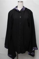NieR Clothing / フード付き着物袖風シャツ  黒ｘ紫 S-25-08-22-1013-PU-BL-HR-ZS