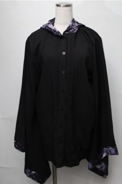 画像1: NieR Clothing / フード付き着物袖風シャツ  黒ｘ紫 S-25-08-22-1013-PU-BL-HR-ZS
