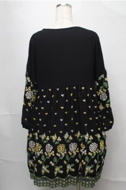 画像2: Jane Marple Dans Le Salon /フラワー刺繍チュニックワンピース  黒 S-25-08-22-1031-JM-OP-AS-ZS