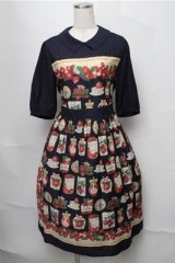 Jane Marple / Strawberry label scarfのタブリエドレス  ネイビー S-25-08-22-1033-JM-OP-HR-ZS