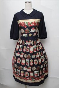 Jane Marple / Strawberry label scarfのタブリエドレス  ネイビー S-25-08-22-1033-JM-OP-HR-ZS