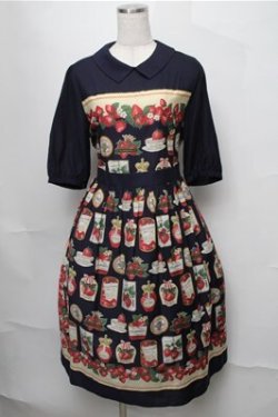 画像1: Jane Marple / Strawberry label scarfのタブリエドレス  ネイビー S-25-08-22-1033-JM-OP-HR-ZS