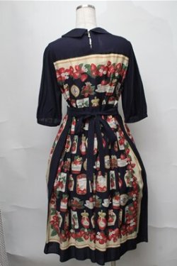 画像2: Jane Marple / Strawberry label scarfのタブリエドレス  ネイビー S-25-08-22-1033-JM-OP-HR-ZS