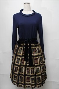 Jane Marple / Precious Framesトロンプイユワンピース  ネイビー S-25-08-22-1035-JM-OP-HR-ZS