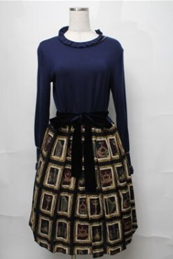 画像1: Jane Marple / Precious Framesトロンプイユワンピース  ネイビー S-25-08-22-1035-JM-OP-HR-ZS