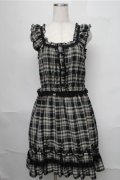 axes femme / チェックフロッキーワンピース  黒ｘグリーンｘオフ S-25-08-25-049-AX-OP-HR-ZS