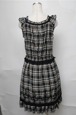 画像2: axes femme / チェックフロッキーワンピース  黒ｘグリーンｘオフ S-25-08-25-049-AX-OP-HR-ZS