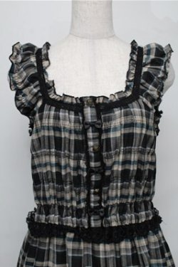 画像3: axes femme / チェックフロッキーワンピース  黒ｘグリーンｘオフ S-25-08-25-049-AX-OP-HR-ZS