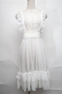 画像1: axes femme kawaii / ドットチュールエプロン  白 S-25-08-25-010-AX-OP-HR-ZS