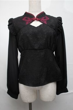 画像1: axes femme POETIQUE / チャイナバタフライ刺繍ブラウス  黒ｘワイン S-25-08-25-018-AX-BL-AS-ZS