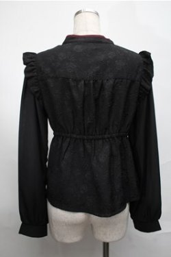 画像2: axes femme POETIQUE / チャイナバタフライ刺繍ブラウス  黒ｘワイン S-25-08-25-018-AX-BL-AS-ZS