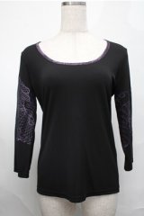 Qutie Frash / プリント袖トップス  黒ｘ紫 S-25-08-25-022-QU-TO-AS-ZS