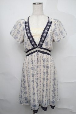 画像1: axes femme / ブーケストライプワンピース  オフｘブルー S-25-08-25-024-AX-OP-HR-ZS