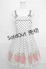 Emily Temple cute / ドット＆いちごノースリーブワンピース  オフｘ黒 S-25-08-25-026-ET-OP-AS-ZS