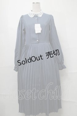 画像1: m petit by misako / レース襟プリーツワンピース  ブルー S-25-08-26-045-LO-OP-HR-ZS