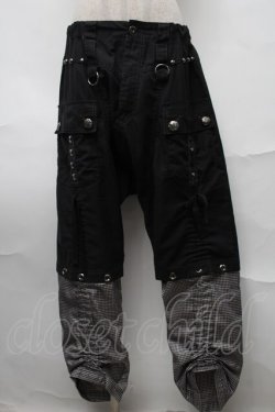 画像1: ALGONQUINS / ギンガム切替サルエルパンツ  黒 S-25-08-27-060-AL-PA-HR-ZS