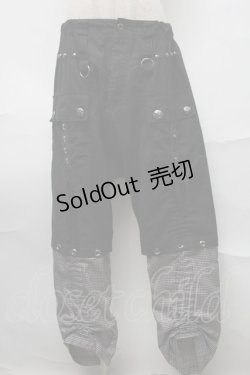 画像1: ALGONQUINS / ギンガム切替サルエルパンツ  黒 S-25-08-27-060-AL-PA-HR-ZS