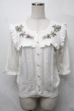 画像1: axes femme /  リボン花刺繍透かし編みカーディガン  オフ S-25-08-27-019-AX-TO-AS-ZS