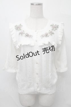 画像1: axes femme /  リボン花刺繍透かし編みカーディガン  オフ S-25-08-27-019-AX-TO-AS-ZS