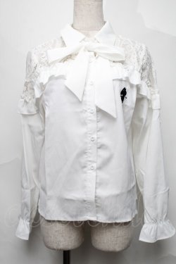 画像1: NieR Clothing / リボンタイ付きレース切替ブラウス  白 S-25-08-28-001-PU-BL-HR-ZS