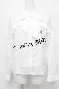 画像1: NieR Clothing / リボンタイ付きレース切替ブラウス  白 S-25-08-28-001-PU-BL-HR-ZI