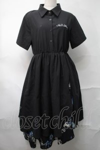 NieR Clothing / プリントレイヤードワンピース  黒ｘ青 S-25-08-28-049-PU-OP-HR-ZT258