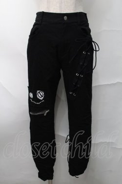画像1: NieR Clothing / 編み上げスキニーパンツ  黒 S-25-08-28-060-PU-PA-HR-ZS