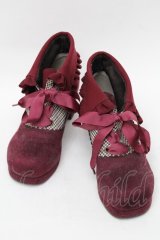 axes femme / 襟風折り返しブーティー  ワイン S-25-08-28-1017-AX-SK-HR-ZS
