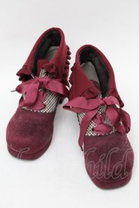 axes femme / 襟風折り返しブーティー  ワイン S-25-08-28-1017-AX-SK-HR-ZS
