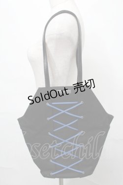 画像1: Moi-meme-Moitie / 編み上げ棺トートバッグ  黒ｘ青 S-25-08-28-1028-MO-BG-HR-ZS