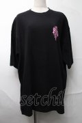 KRY CLOTHING / 「悲哀感」5分袖BIGTシャツ  黒ｘピンク S-25-08-28-010-EL-TS-HR-ZS