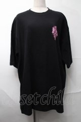 KRY CLOTHING / 「悲哀感」5分袖BIGTシャツ  黒ｘピンク S-25-08-28-010-EL-TS-HR-ZT366