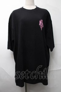 KRY CLOTHING / 「悲哀感」5分袖BIGTシャツ  黒ｘピンク S-25-08-28-010-EL-TS-HR-ZT366
