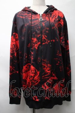 画像1: NieR Clothing / 転写ZIPパーカー  黒ｘ赤 S-25-08-28-021-PU-TO-HR-ZS